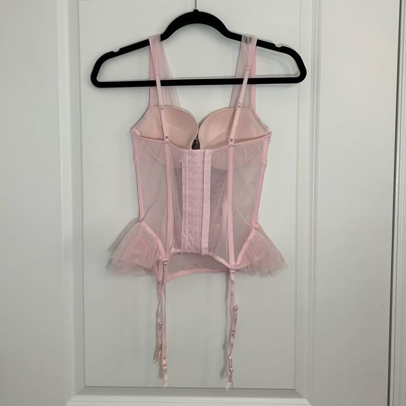 Victorias Secret Pink Corset Mesh Bustier Rhinestone Lingerie 34C - Picture 2 of 11